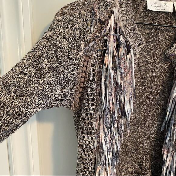 Byron Lars Beauty Mark Gray Silver Fringe Cardigan Sweater 2 - Picture 15 of 16